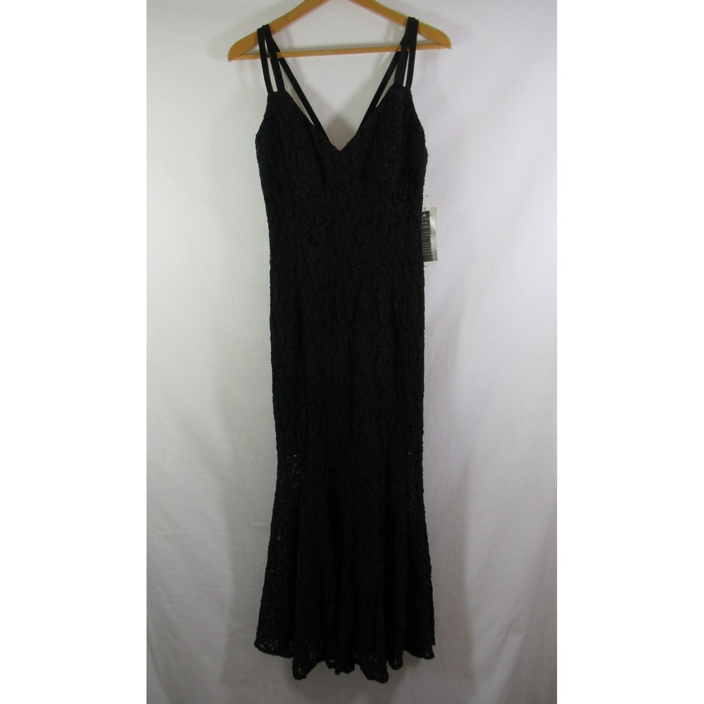 NEW Vintage 90s Black Lace Mermaid Dress A.J. Bari Prom Homecoming Formal - Picture 1 of 9